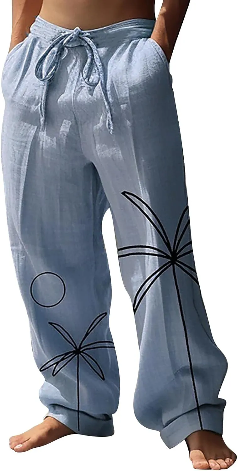 Mens Heavyweight Fleece Cargo Sweatpants Cotton and Linen Pocket Elastic Waist Large Hiking Outdoor Twill Track Pants