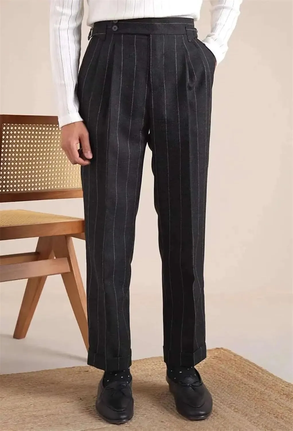 Men's High-Waist Formal Dress Pants Slim Fit Stretch Office Business Casual Trousers Wrinkle-Resistant