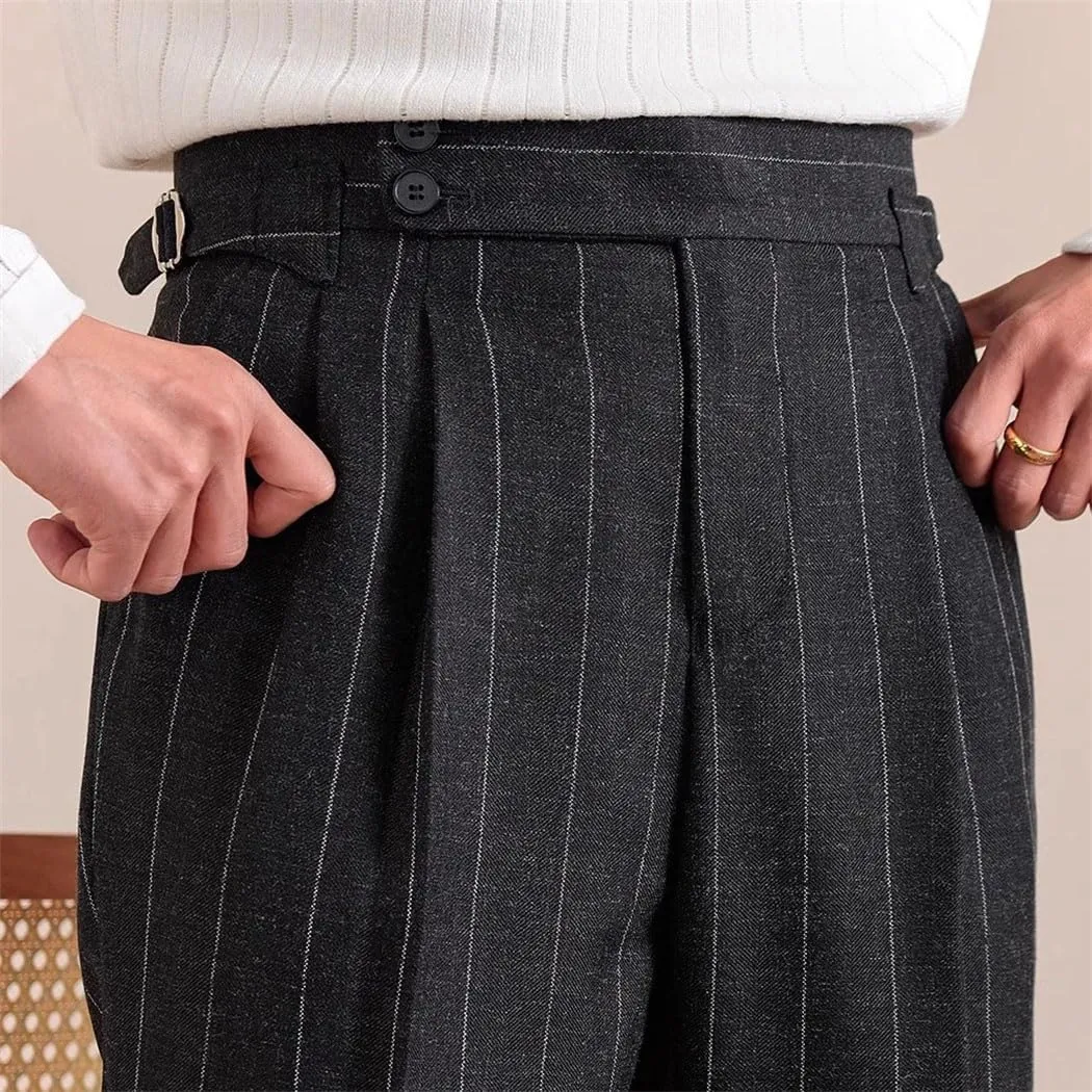 Men's High-Waist Formal Dress Pants Slim Fit Stretch Office Business Casual Trousers Wrinkle-Resistant
