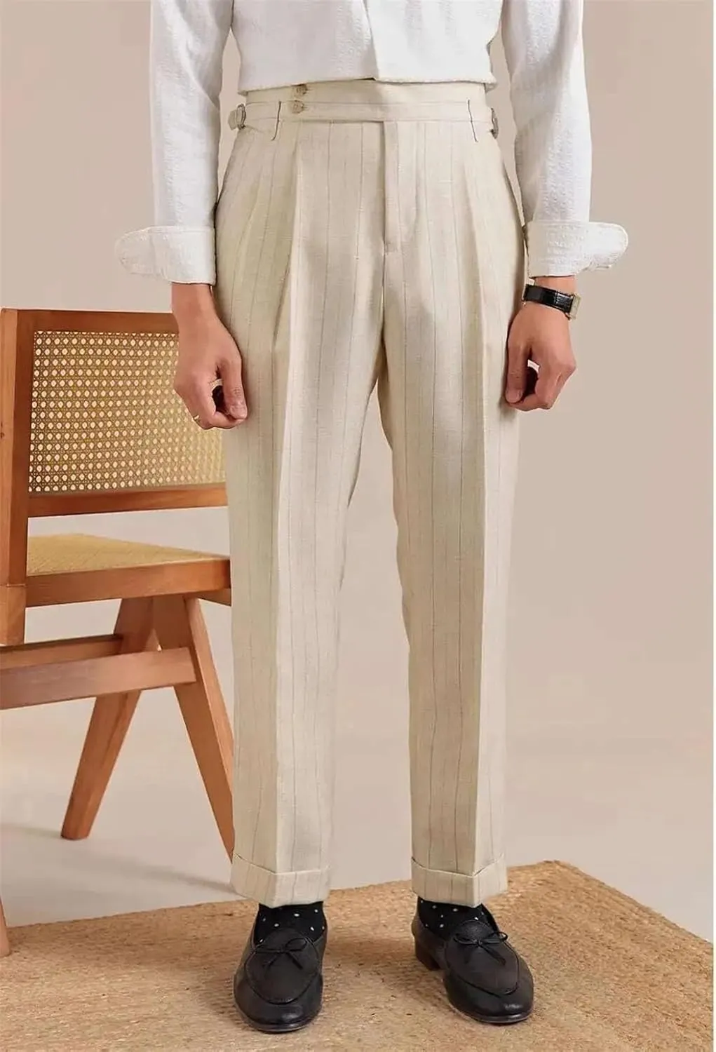 Men's High-Waist Formal Dress Pants Slim Fit Stretch Office Business Casual Trousers Wrinkle-Resistant