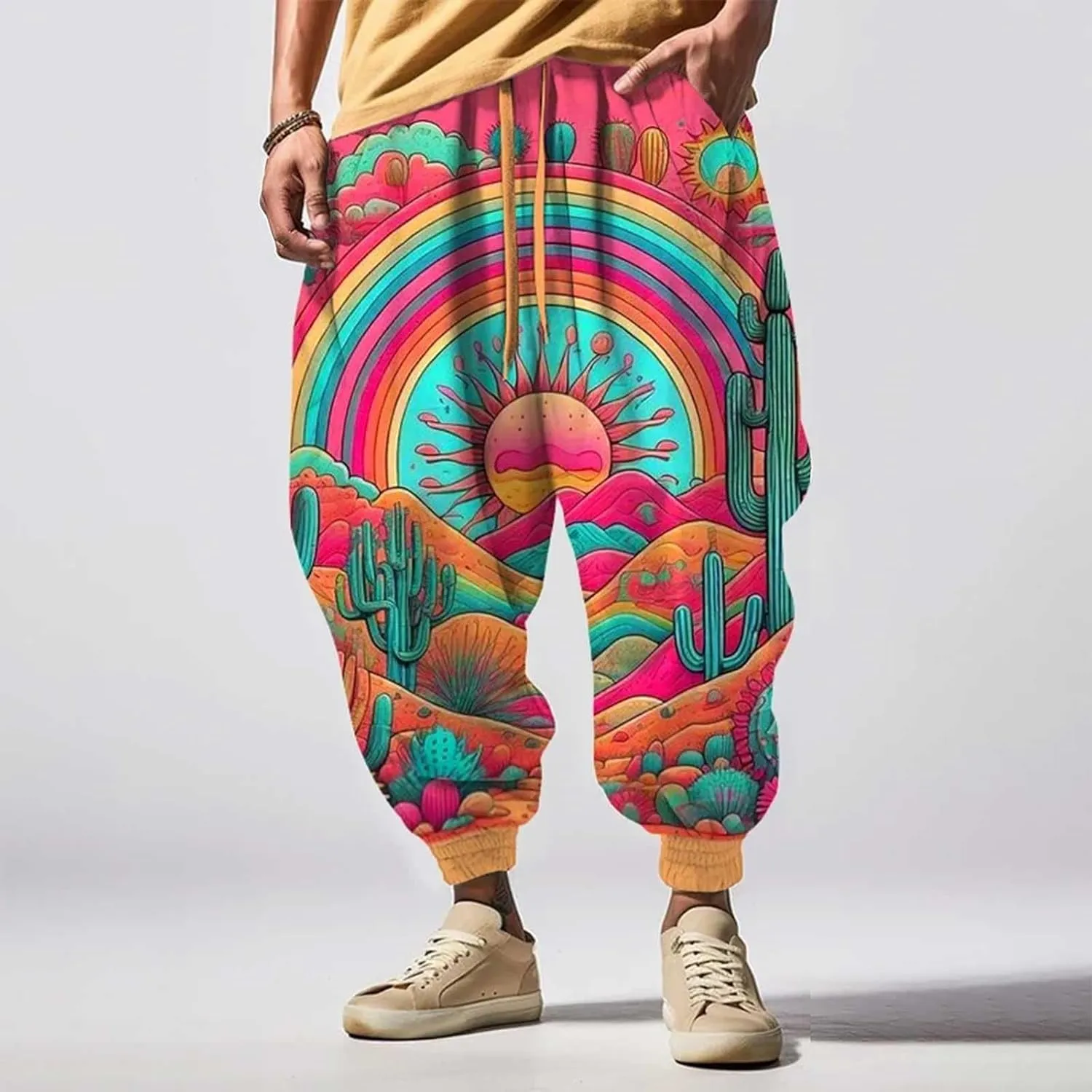 Mens Joggers Fun 3D Print Fashion Street Feel Casual Sweatpants Mens Harem Pants Baggy Pants Men Men's Linen