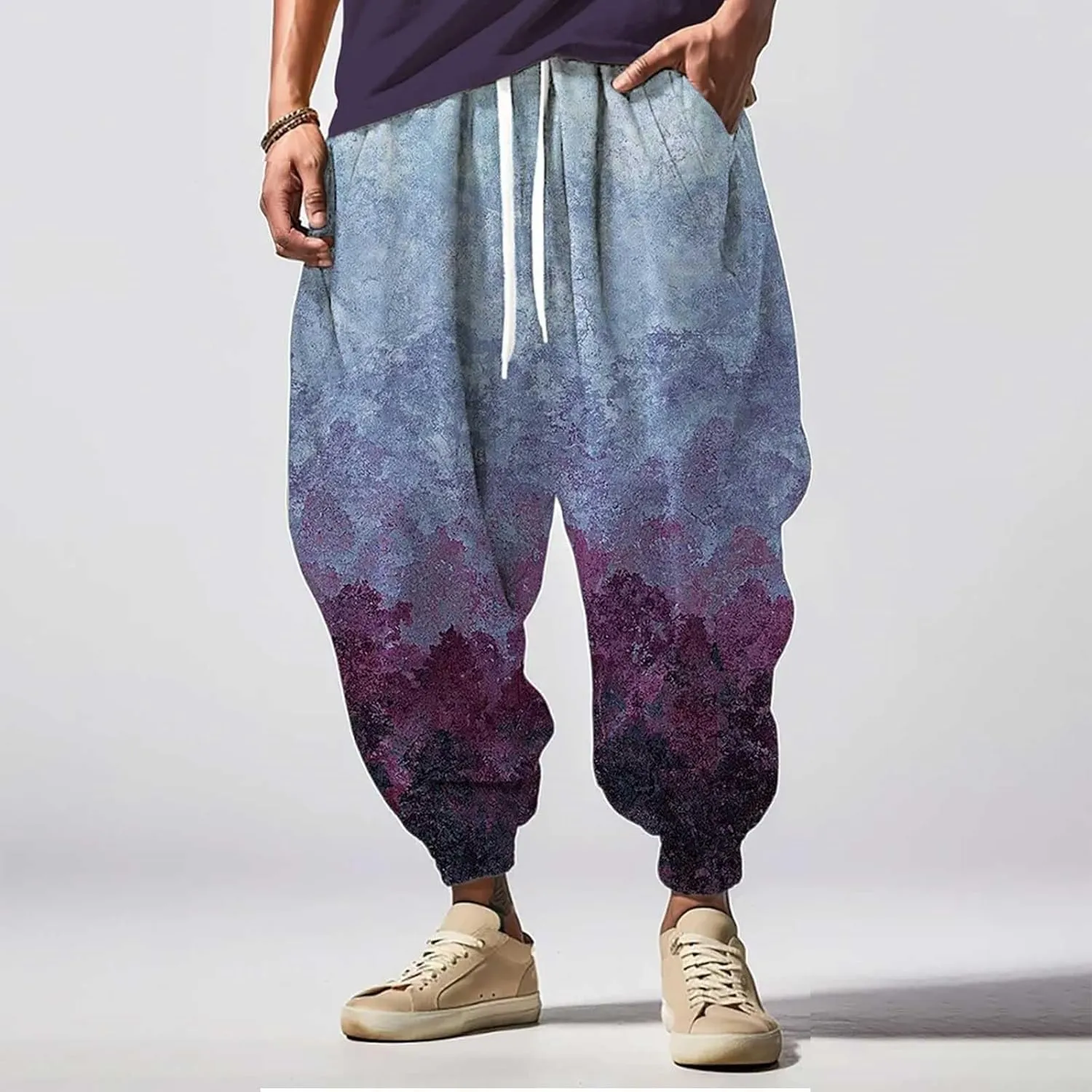 Mens Joggers Fun 3D Print Fashion Street Feel Casual Sweatpants Mens Harem Pants Baggy Pants Men Men's Linen