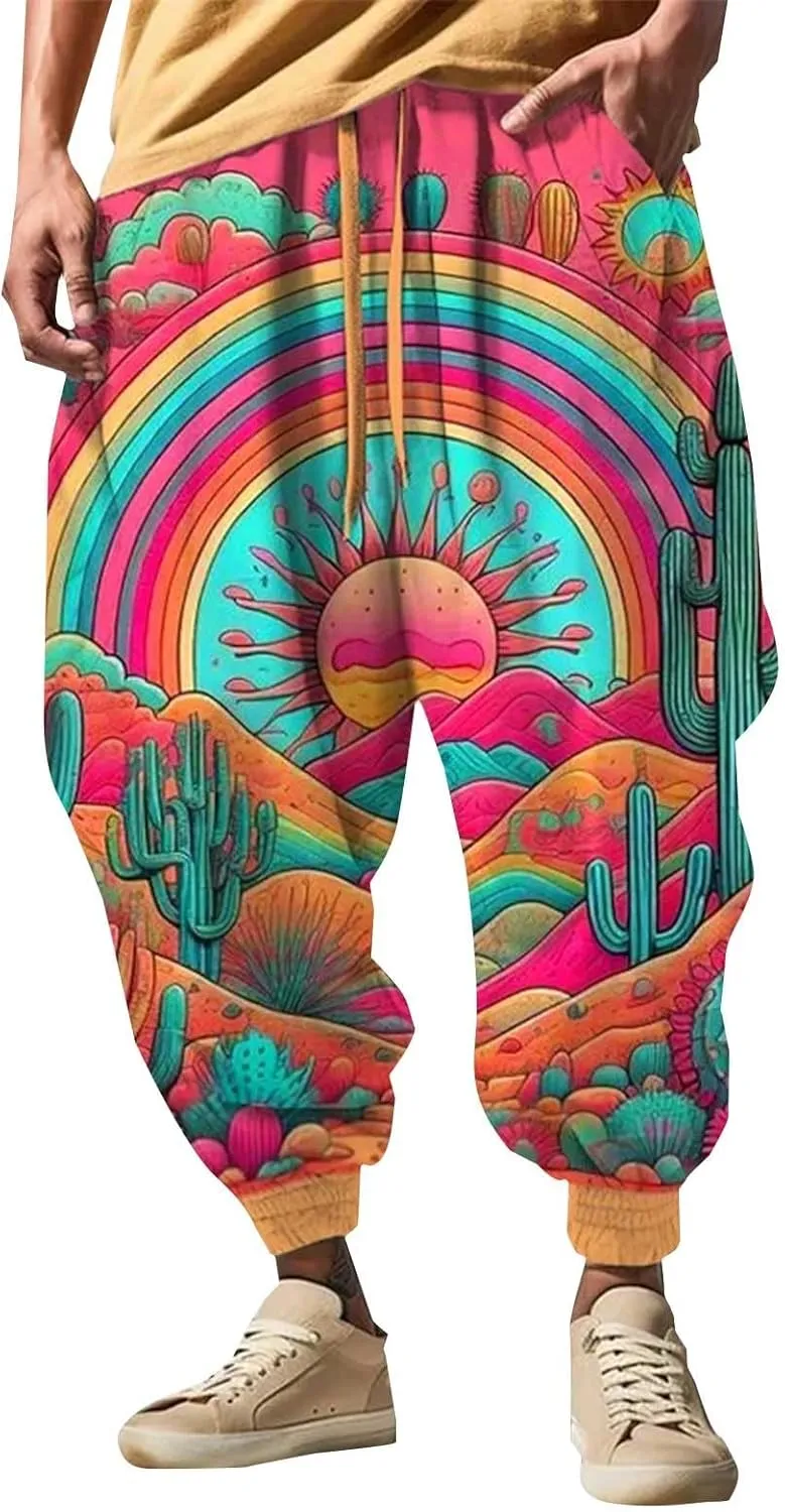 Mens Joggers Fun 3D Print Fashion Street Feel Casual Sweatpants Mens Harem Pants Baggy Pants Men Men's Linen