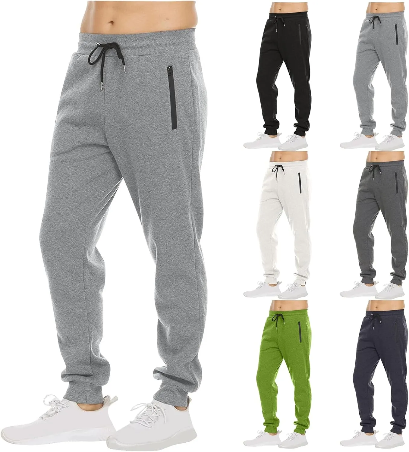 Mens Joggers Slim Fit Casual Elastic Sweatpants Athletic Sports Running Pants Activities Trousers with Zipper Pockets