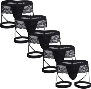 Men's Lace Leg Tied Underwear Breathable Fishnet Soft Boxer Briefs See Through Sexy Mesh Men Lingerie