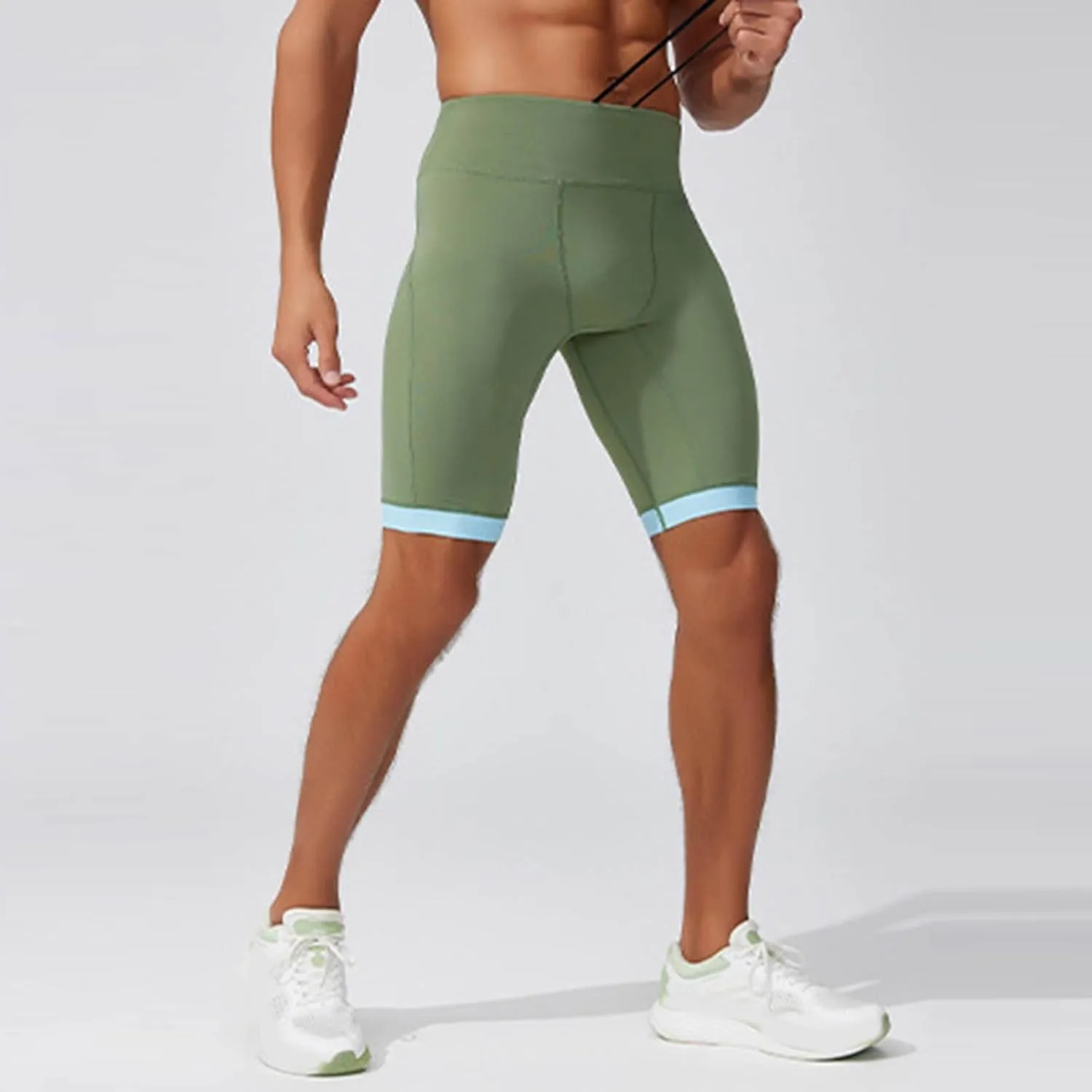 Men's Leggings Slim Fit Drawstring Elastic Waist Antiskid Knots Yoga Running Shorts Tights Outdoor Athletic Short Pants