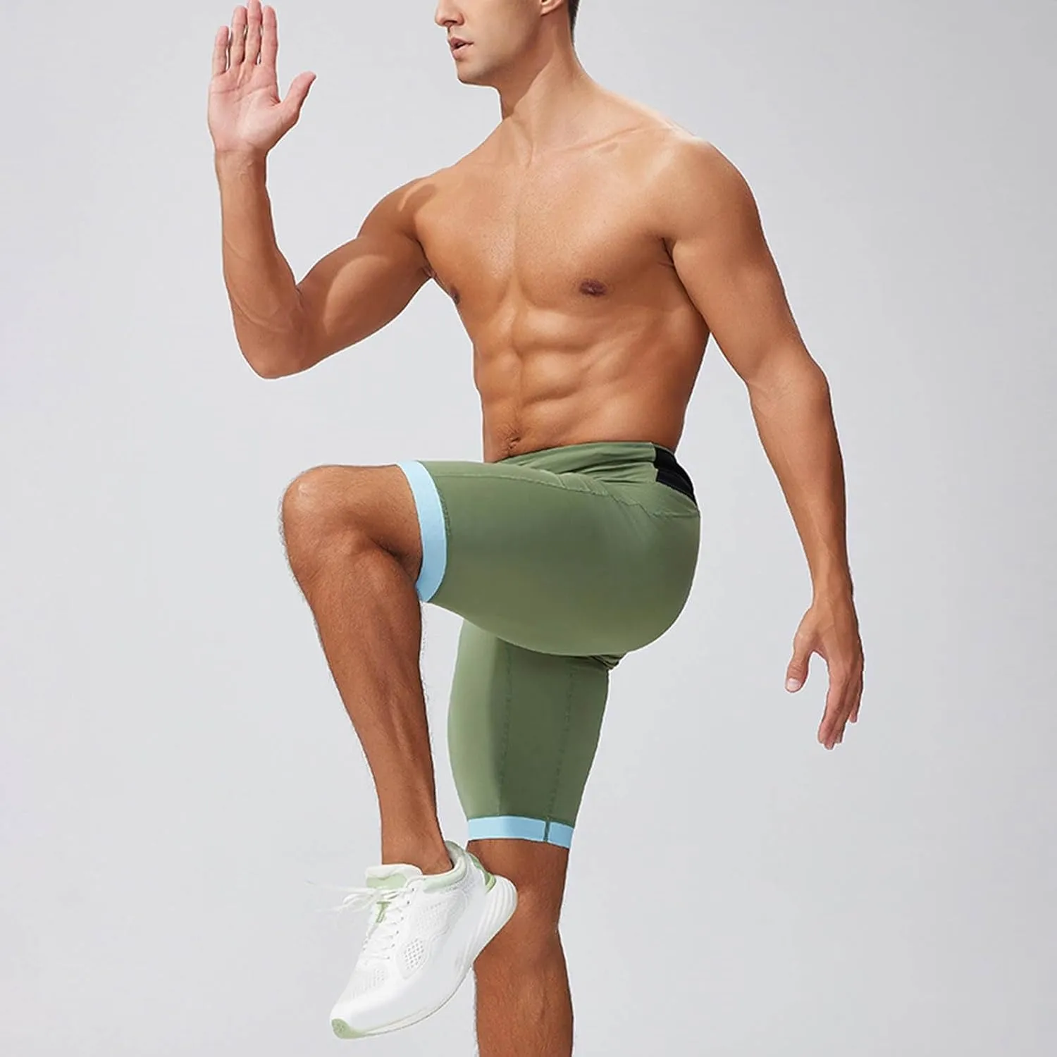 Men's Leggings Slim Fit Drawstring Elastic Waist Antiskid Knots Yoga Running Shorts Tights Outdoor Athletic Short Pants