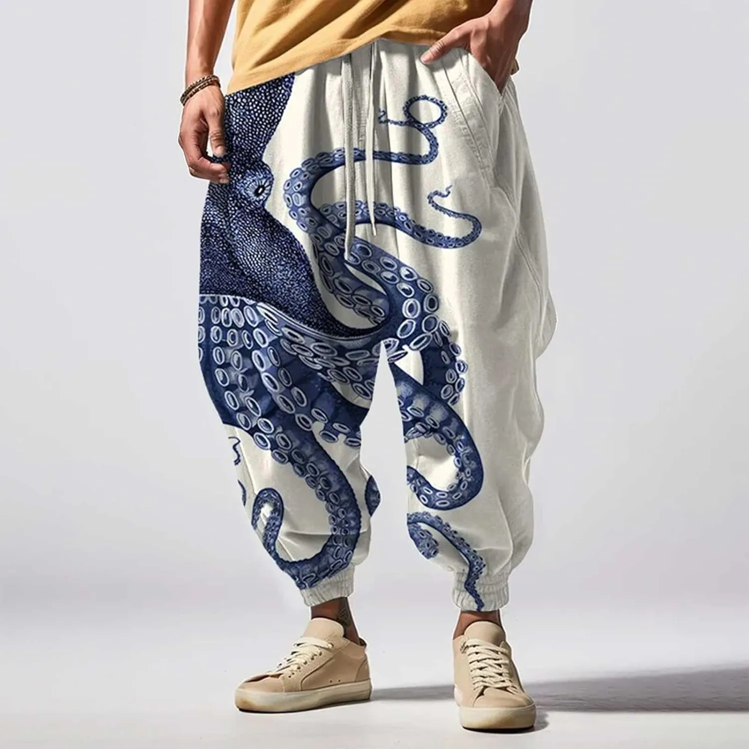 Mens Linen Cargo Jogger Pant Street Feel Casual Sweatpants Casual Wide Leg Jogger Pants Baggy Pants for Men Baggy