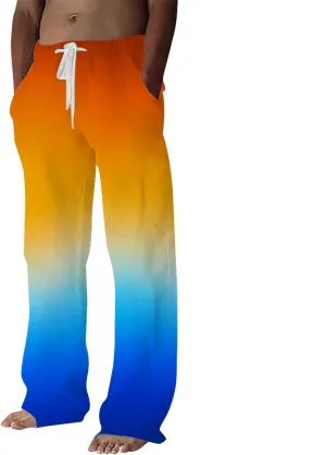 Men's Linen Pants Lightweight Summer Hawaiian Beach Pants Loose Straight Leg Yoga Pants Sport Trousers Chino Pant Stretch