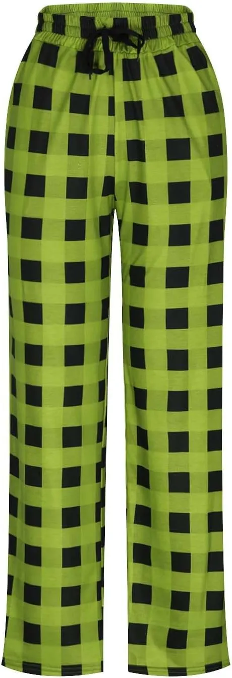 Mens Plaid Casual Pants Loose Fit Elastic Waist Baggy Lounge Pant Soft Comfy Lightweight Drawstring Pants with Pocket
