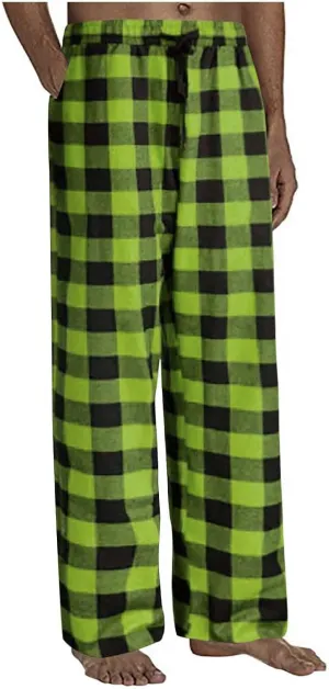 Mens Plaid Casual Pants Loose Fit Elastic Waist Baggy Lounge Pant Soft Comfy Lightweight Drawstring Pants with Pocket