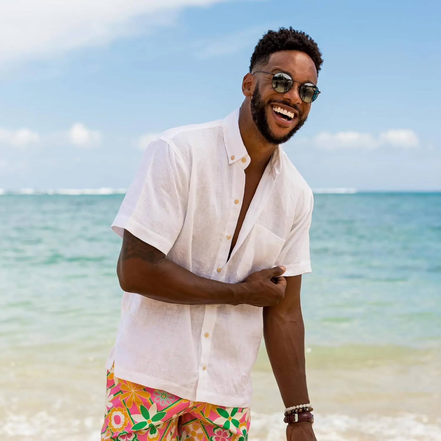 Men's Short Sleeve Button-Down Shirt, Printed Modern Hawaiian Shirt, Soft Rayon, Regular and Relaxed Fit