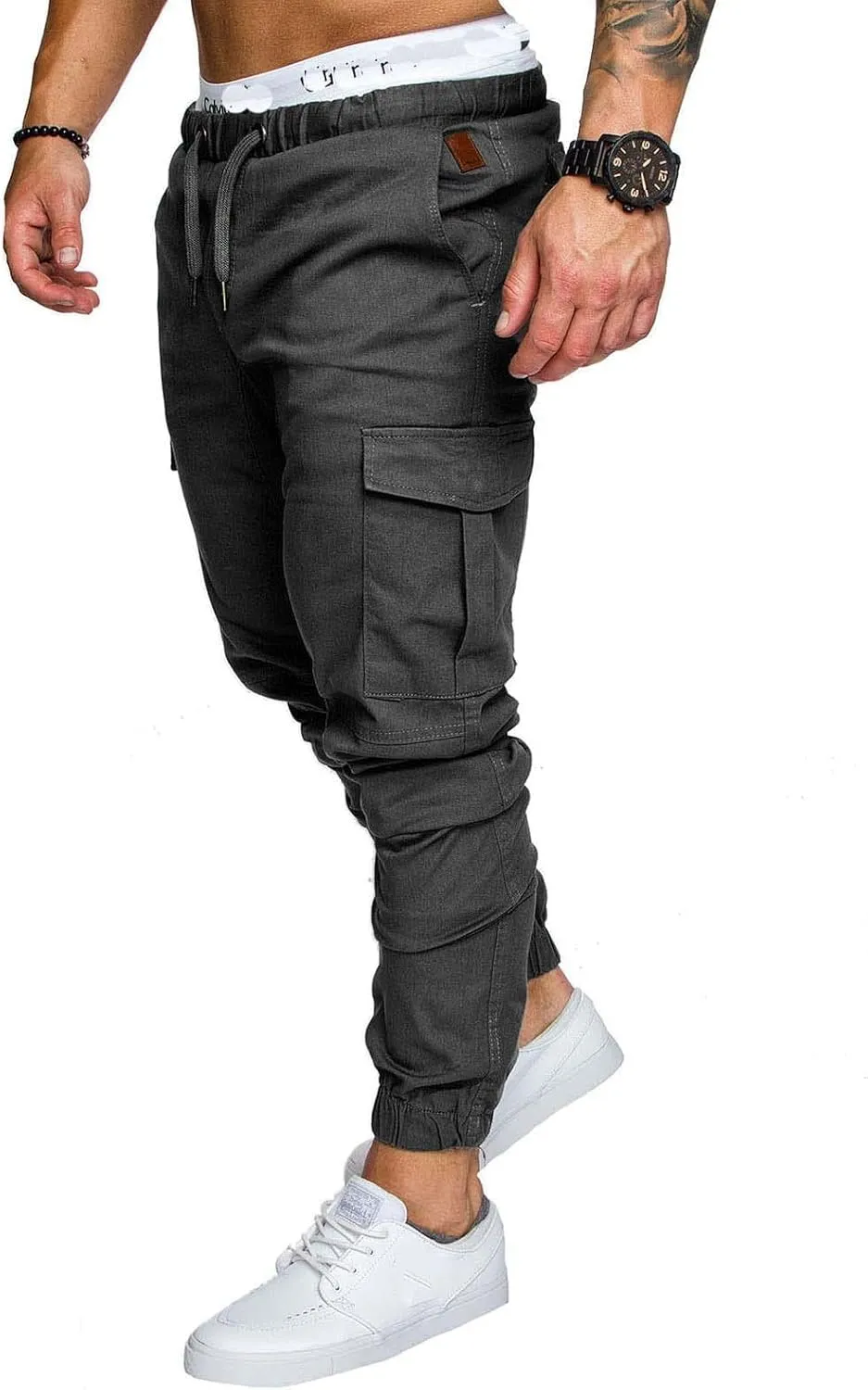 Mens Slim Fit Cargo Pants Stretch Casual Sweatpants Vintage Cozy Slack Tactical Trousers Lightweight Drawstring Pant