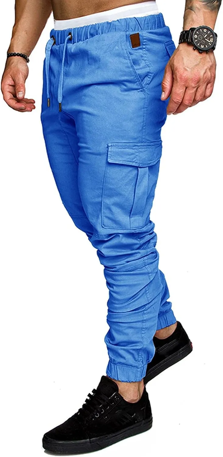 Mens Slim Fit Cargo Pants Stretch Casual Sweatpants Vintage Cozy Slack Tactical Trousers Lightweight Drawstring Pant