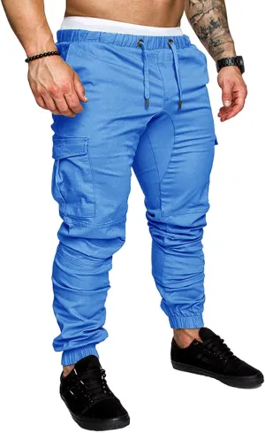Mens Slim Fit Cargo Pants Stretch Casual Sweatpants Vintage Cozy Slack Tactical Trousers Lightweight Drawstring Pant