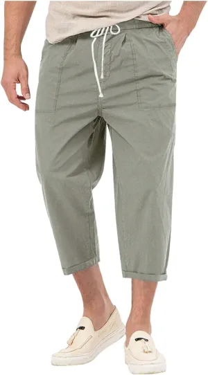 Mens Solid Capri Pants Expandable Drawstring Waist Combat Track Casual Cropped Pant Lightweight Tactical Summer Cozy Trousers