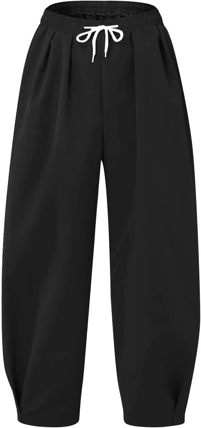 Men's Summer Beach Pants Elastic Waist Joggers Regular Fit Solid Color Pant Summer Long Trousers with Pockets