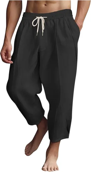 Men's Summer Beach Pants Elastic Waist Joggers Regular Fit Solid Color Pant Summer Long Trousers with Pockets
