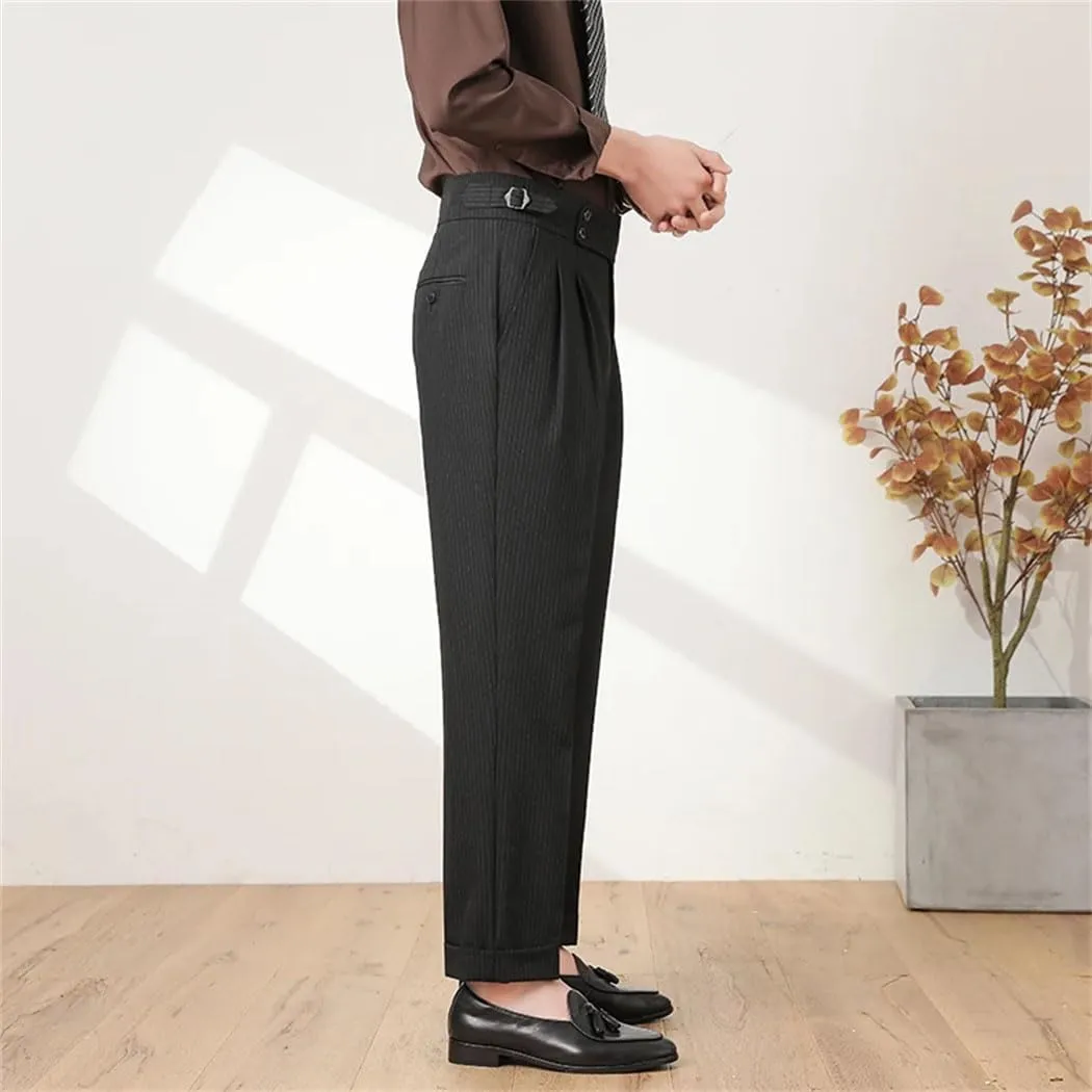 Men's Summer High-Waist Slim Fit Trousers Stretch Business Casual Pants Lightweight Office Formal Wear