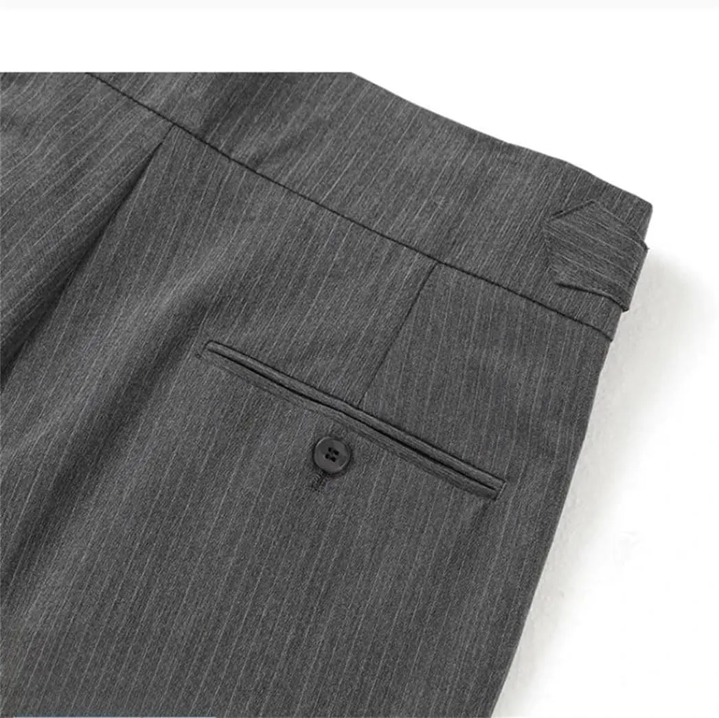 Men's Summer High-Waist Slim Fit Trousers Stretch Business Casual Pants Lightweight Office Formal Wear