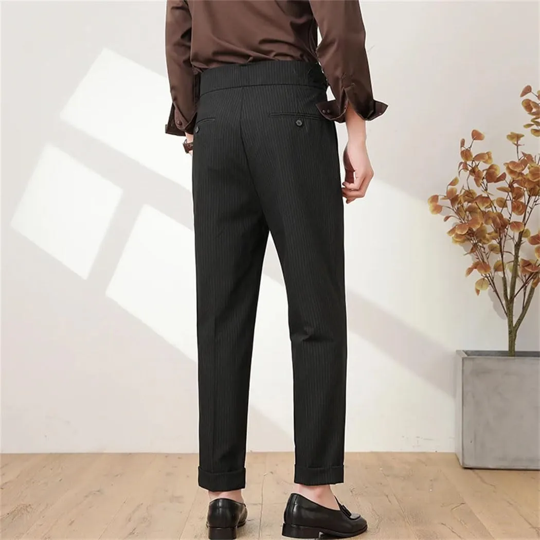 Men's Summer High-Waist Slim Fit Trousers Stretch Business Casual Pants Lightweight Office Formal Wear