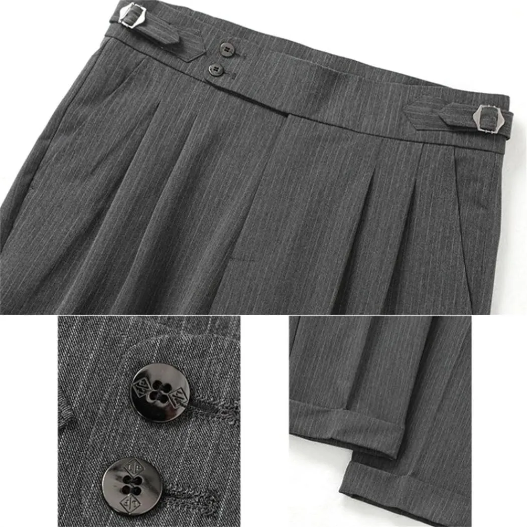 Men's Summer High-Waist Slim Fit Trousers Stretch Business Casual Pants Lightweight Office Formal Wear