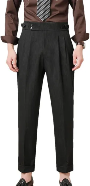 Men's Summer High-Waist Slim Fit Trousers Stretch Business Casual Pants Lightweight Office Formal Wear