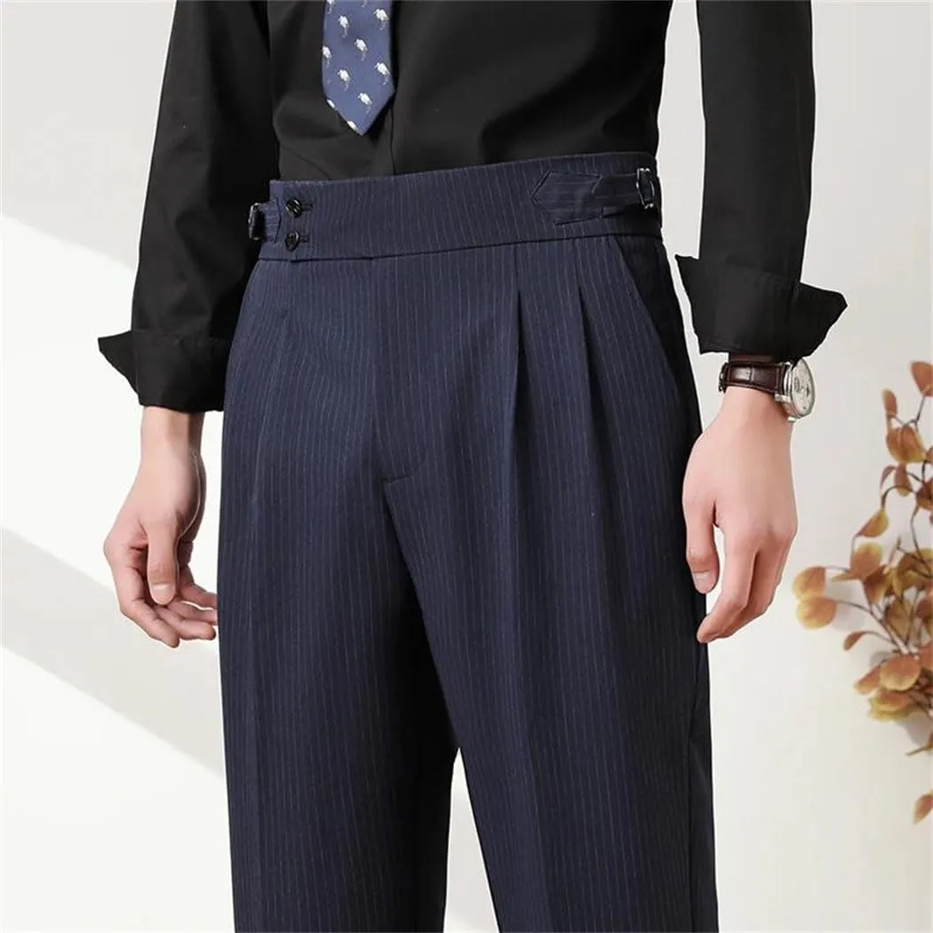 Men's Summer High-Waist Slim Fit Trousers Stretch Business Casual Pants Lightweight Office Formal Wear