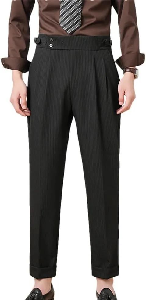 Men's Summer High-Waist Slim Fit Trousers Stretch Business Casual Pants Lightweight Office Formal Wear