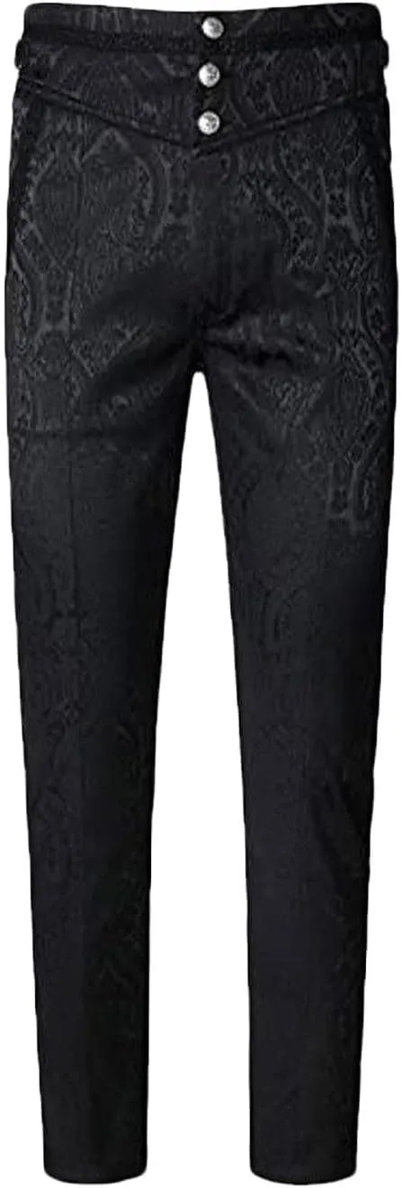 Mens Vintage Gothic Pants Steampunk Victorian Trousers Casual Slim Fit Button Retro Medieval Party Pants with Pockets