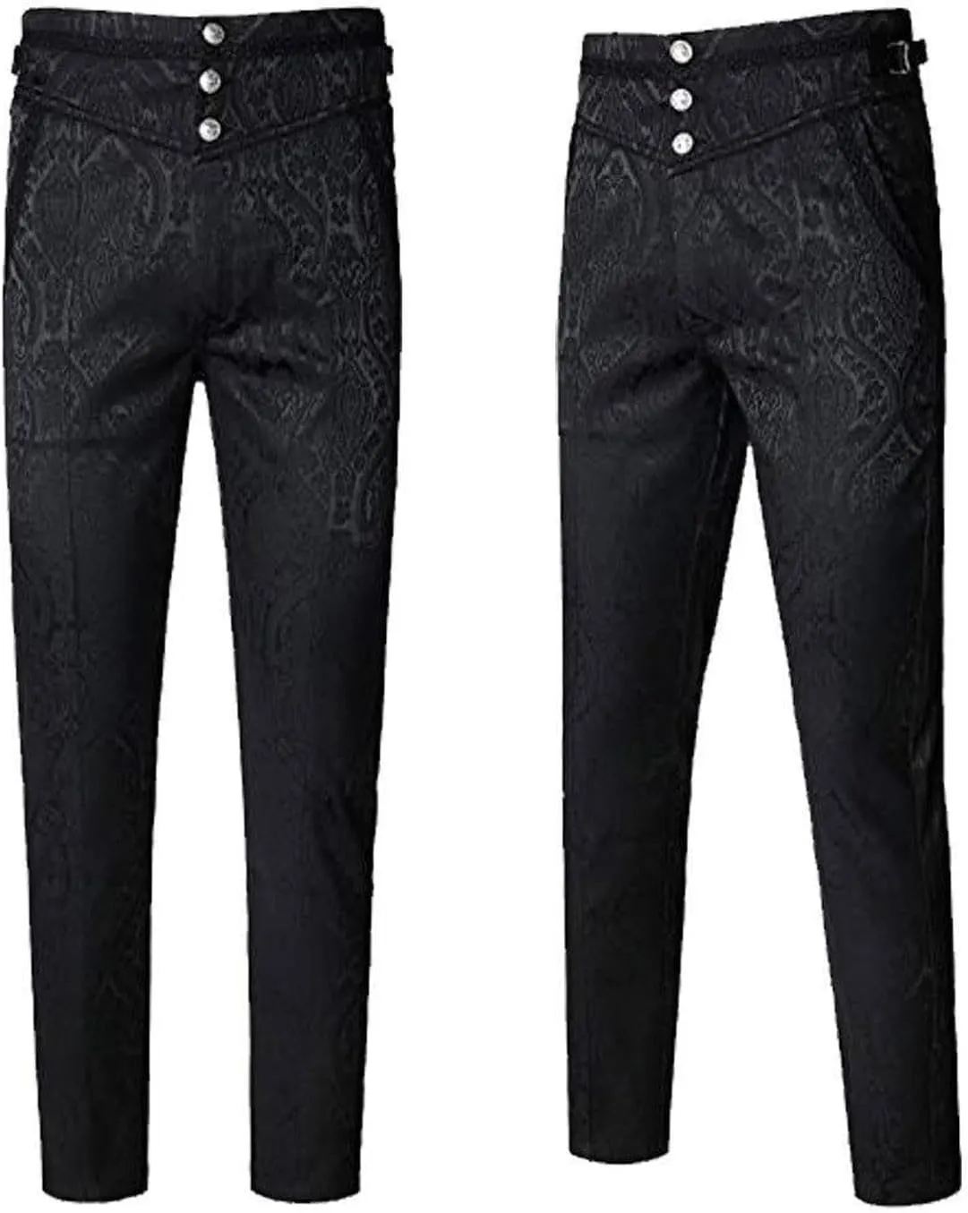 Mens Vintage Gothic Pants Steampunk Victorian Trousers Casual Slim Fit Button Retro Medieval Party Pants with Pockets
