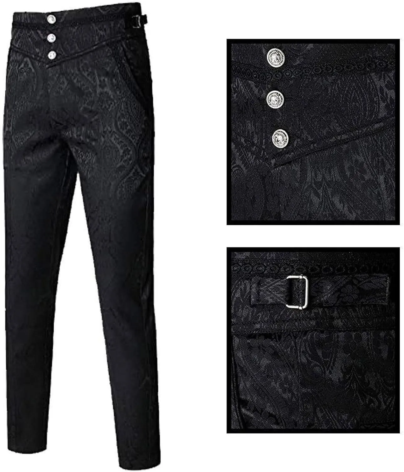 Mens Vintage Gothic Pants Steampunk Victorian Trousers Casual Slim Fit Button Retro Medieval Party Pants with Pockets