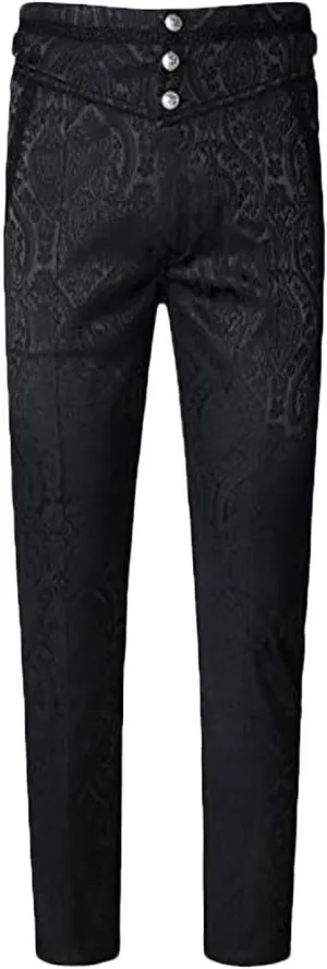 Mens Vintage Gothic Pants Steampunk Victorian Trousers Casual Slim Fit Button Retro Medieval Party Pants with Pockets