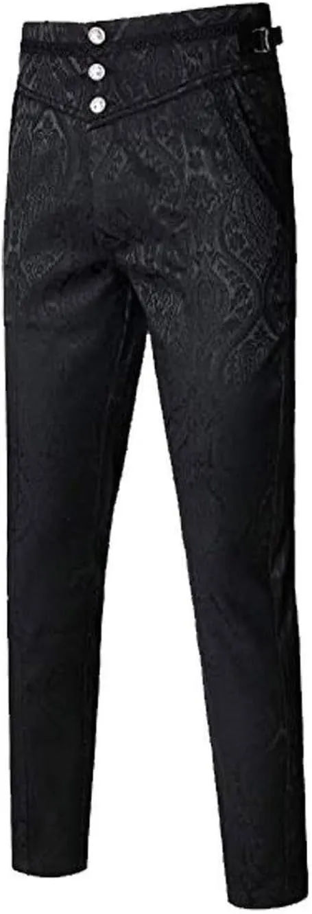 Mens Vintage Gothic Pants Steampunk Victorian Trousers Casual Slim Fit Button Retro Medieval Party Pants with Pockets