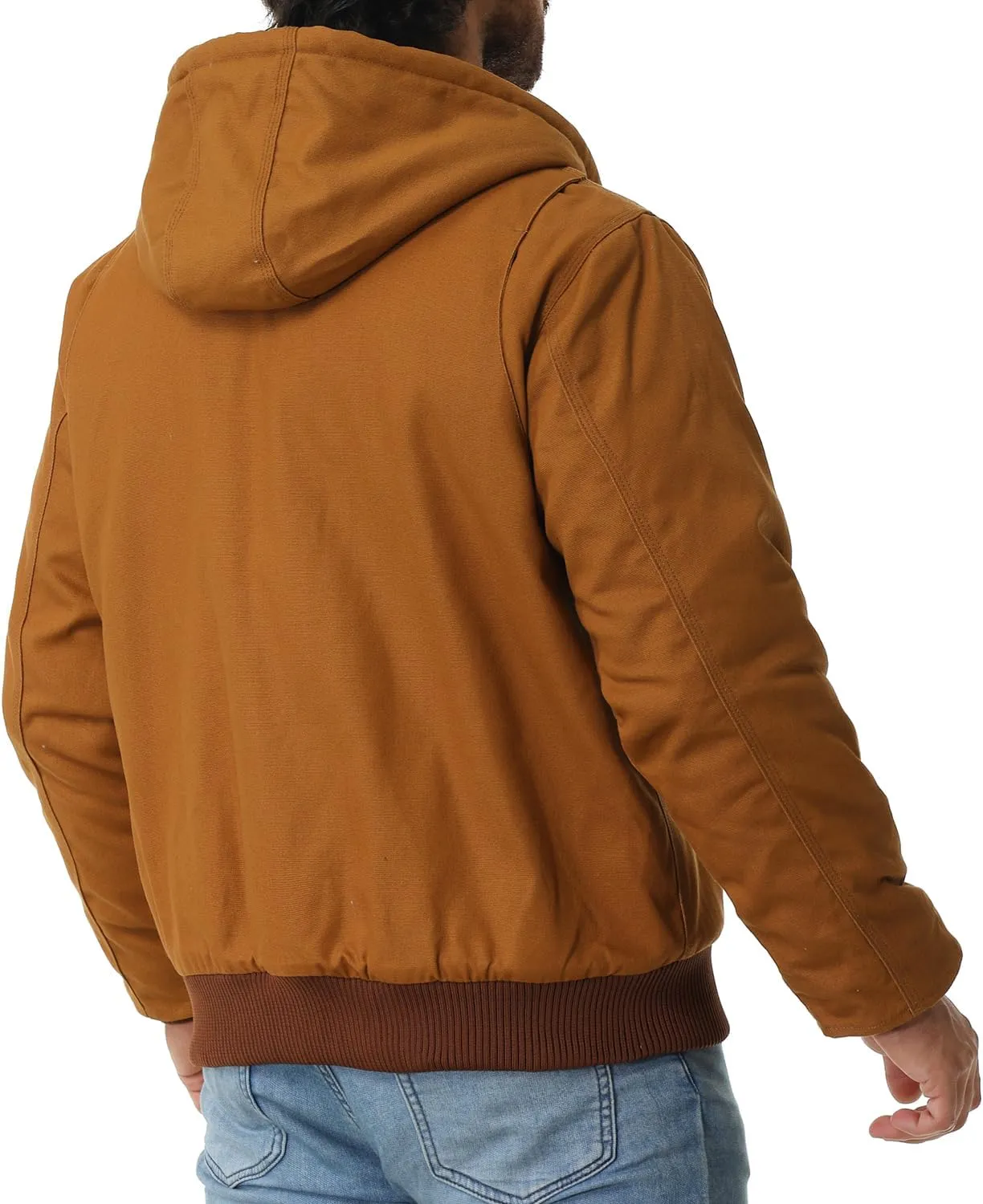 Men's Work Coat Washed Duck Fleece Lined Waterproof Workwear Fit Relaxed Winter Hooded Active Jacket