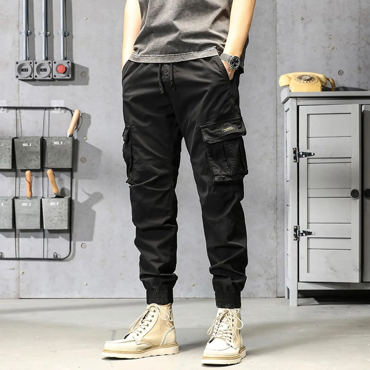 Men's Zipper Fly Flare Leg Pants Pantalones Blancos para Hombre Athletic Work Pants for Men Cotton Cargo Sweatpants