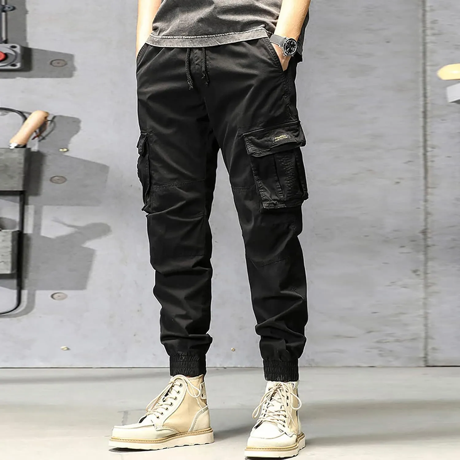 Men's Zipper Fly Flare Leg Pants Pantalones Blancos para Hombre Athletic Work Pants for Men Cotton Cargo Sweatpants