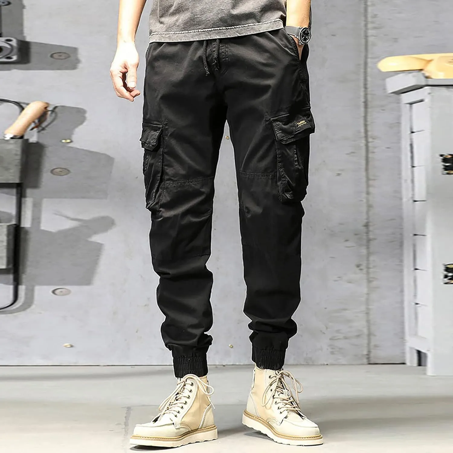 Men's Zipper Fly Flare Leg Pants Pantalones Blancos para Hombre Athletic Work Pants for Men Cotton Cargo Sweatpants