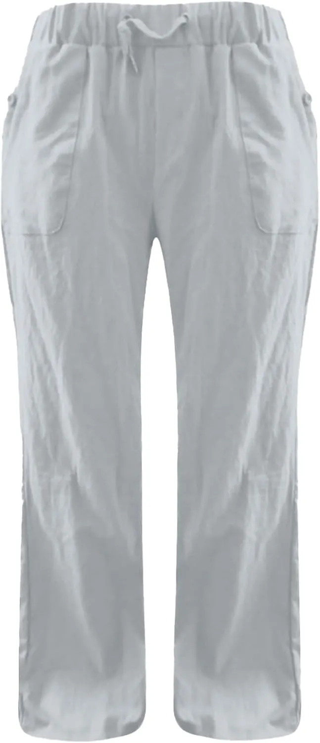Miyaomn Linen Pants for Women Summer Loose Drawstring Waisted Wide Leg Beach Pants Casual Solid Lounge Trousers with Pockets
