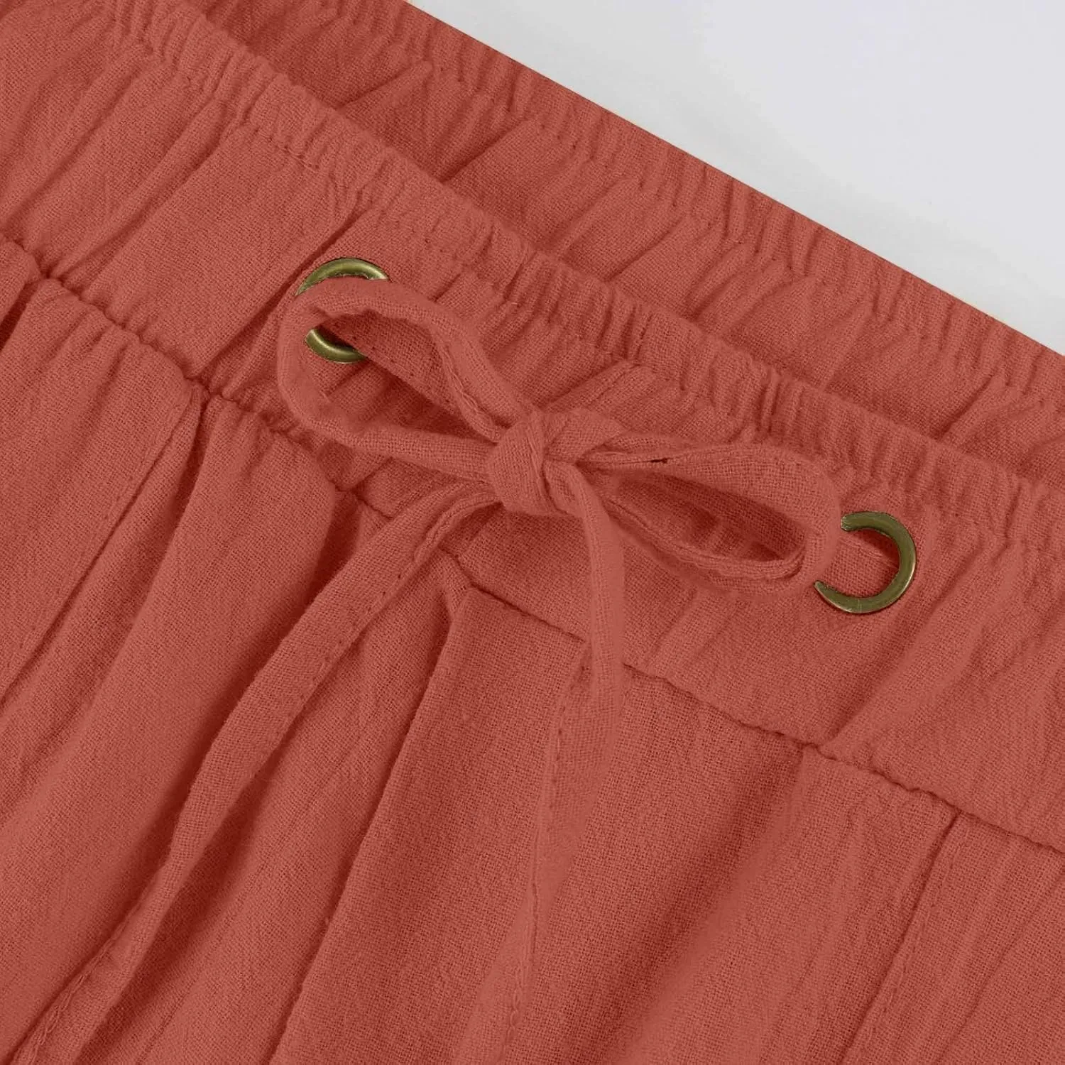 Miyaomn Linen Pants for Women Summer Loose Drawstring Waisted Wide Leg Beach Pants Casual Solid Lounge Trousers with Pockets