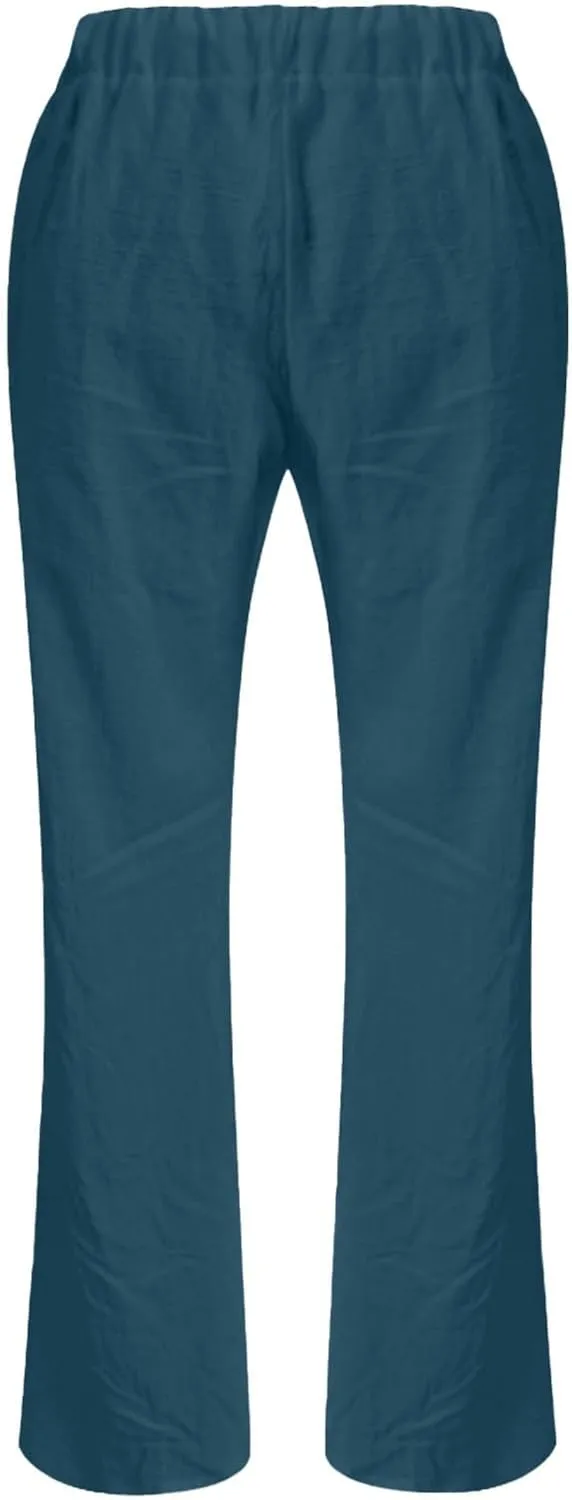 Miyaomn Linen Pants for Women Summer Loose Drawstring Waisted Wide Leg Beach Pants Casual Solid Lounge Trousers with Pockets