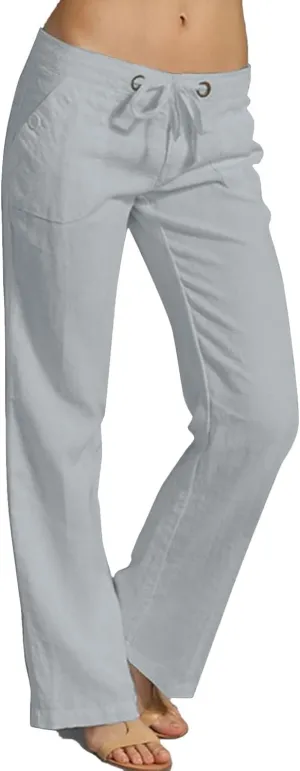 Miyaomn Linen Pants for Women Summer Loose Drawstring Waisted Wide Leg Beach Pants Casual Solid Lounge Trousers with Pockets