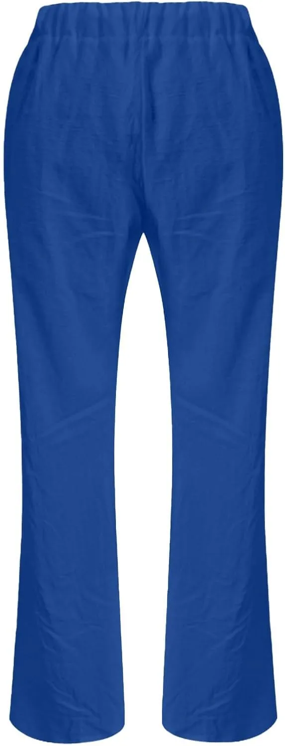 Miyaomn Linen Pants for Women Summer Loose Drawstring Waisted Wide Leg Beach Pants Casual Solid Lounge Trousers with Pockets