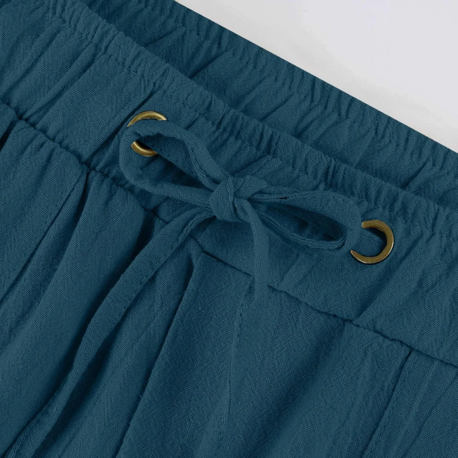 Miyaomn Linen Pants for Women Summer Loose Drawstring Waisted Wide Leg Beach Pants Casual Solid Lounge Trousers with Pockets