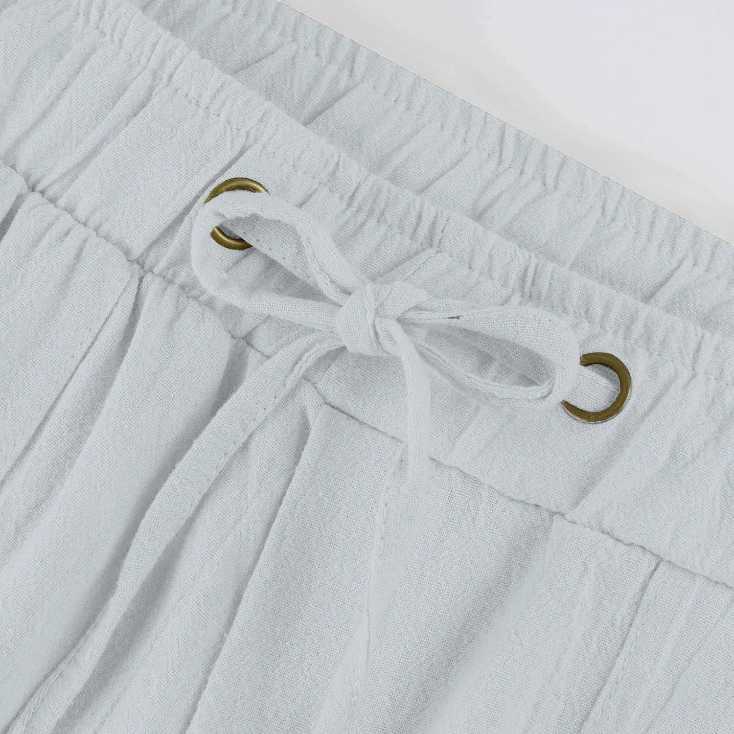 Miyaomn Linen Pants for Women Summer Loose Drawstring Waisted Wide Leg Beach Pants Casual Solid Lounge Trousers with Pockets