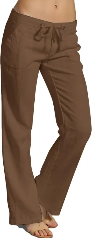 Miyaomn Linen Pants for Women Summer Loose Drawstring Waisted Wide Leg Beach Pants Casual Solid Lounge Trousers with Pockets