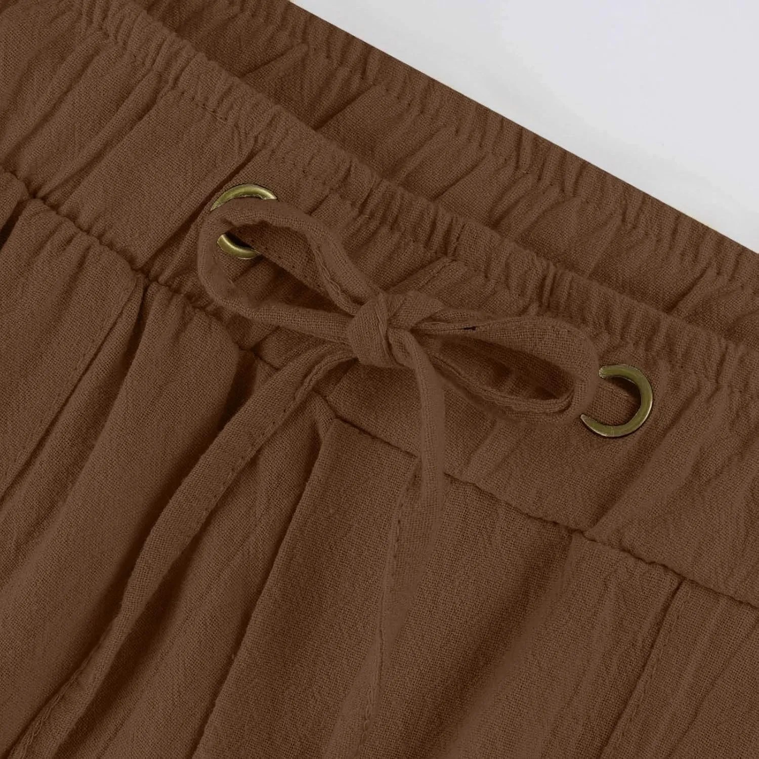 Miyaomn Linen Pants for Women Summer Loose Drawstring Waisted Wide Leg Beach Pants Casual Solid Lounge Trousers with Pockets