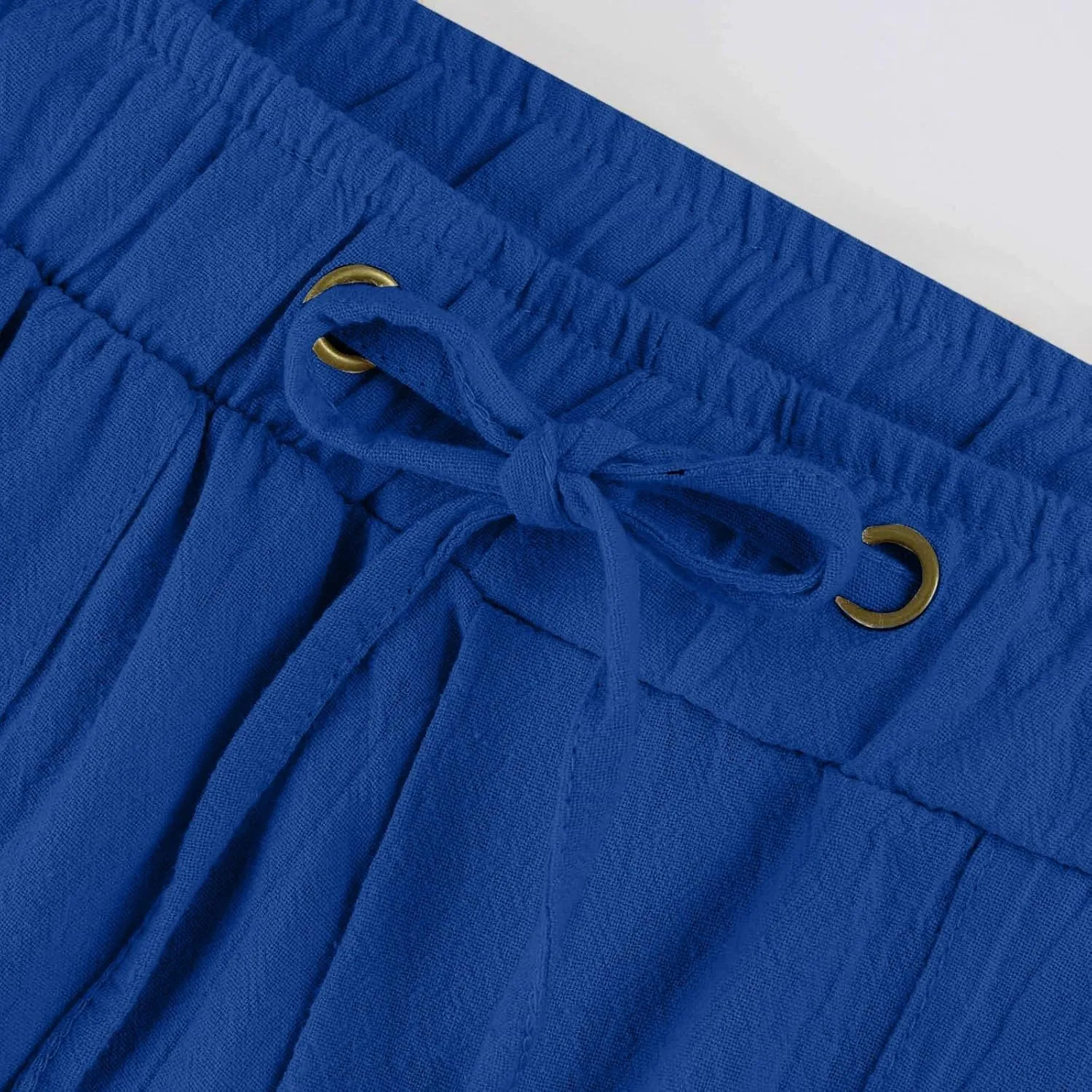 Miyaomn Linen Pants for Women Summer Loose Drawstring Waisted Wide Leg Beach Pants Casual Solid Lounge Trousers with Pockets