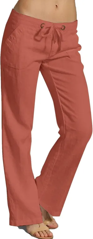 Miyaomn Linen Pants for Women Summer Loose Drawstring Waisted Wide Leg Beach Pants Casual Solid Lounge Trousers with Pockets