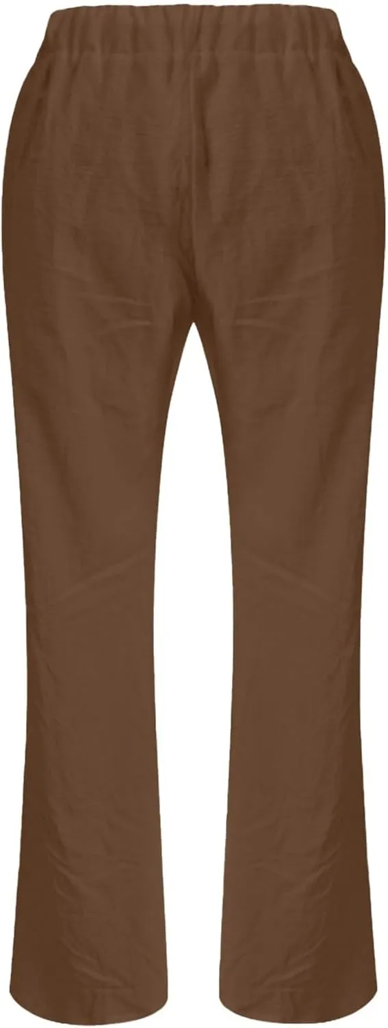 Miyaomn Linen Pants for Women Summer Loose Drawstring Waisted Wide Leg Beach Pants Casual Solid Lounge Trousers with Pockets